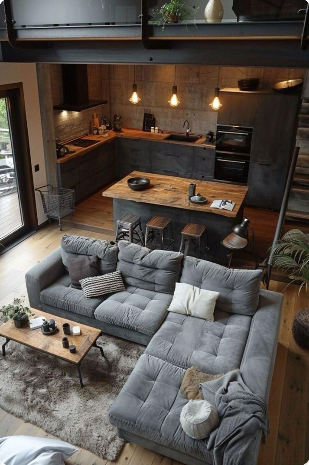Soggiorno e cucina ristrutturati, stile loft