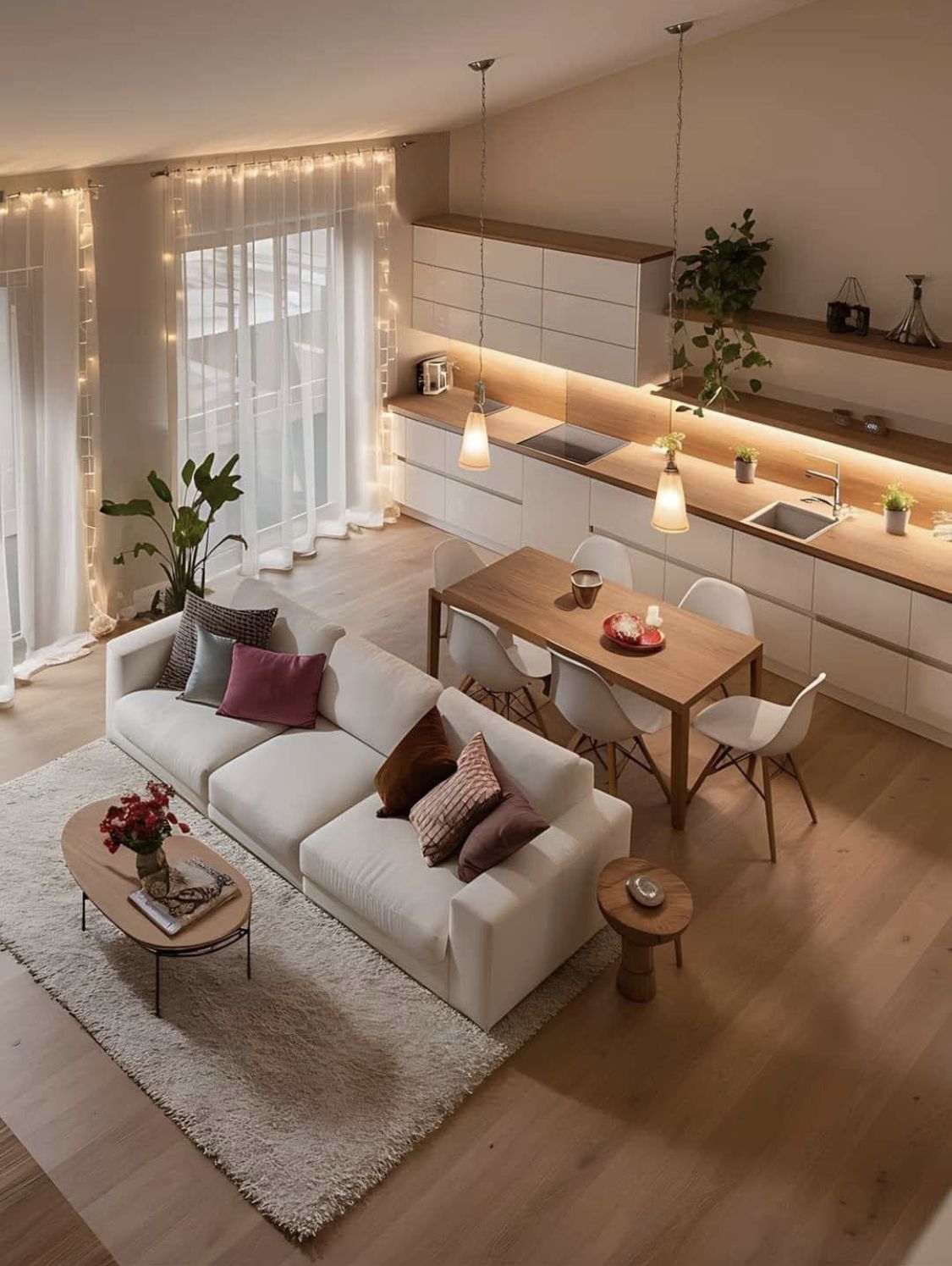 Soggiorno luminoso con cucina a vista